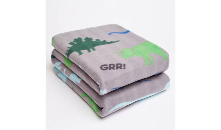 OHS Dino Polar Fleece Blanket Throw 120 x 150cm - Grey