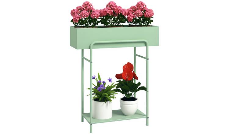Outsunny 2 Tier Metal Indoor Outdoor Raised Garden Bed - Green
