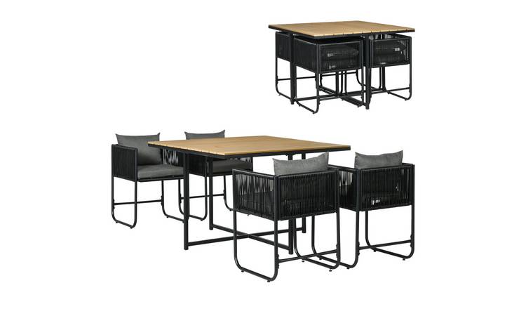 Outsunny 4 Seater Rattan Furniture Set with Cushions - Black