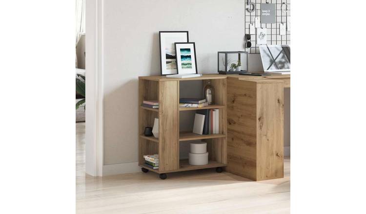 Walplus Engineered Wood Lockable Rolling Cabinet - Oak - 60 x 35 x 75 cm