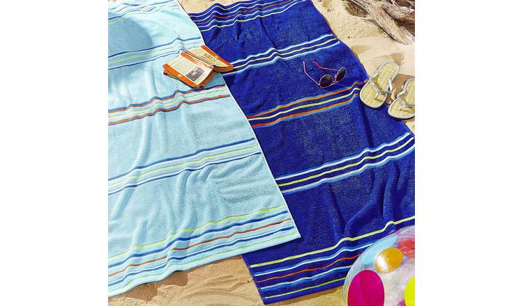 Catherine Lansfield Rainbow Beach Towel Pair 75 x 150cm - Blue