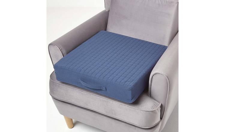 Homescapes Cotton Orthopaedic Foam Armchair Booster Cushion - Navy Blue
