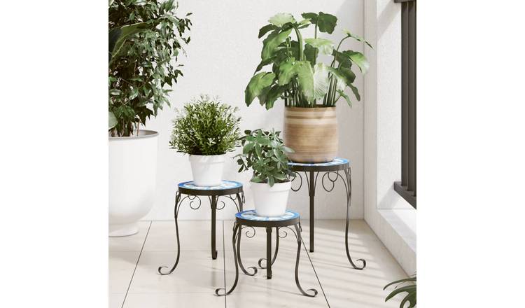 Walplus Pack of 3 Iron Plant Stand - Blue and White - 26 x 26 cm