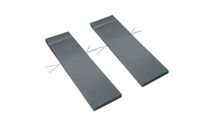Outsunny Set of 2 Rattan Sun Lounger Cushions with Ties - Dark Grey