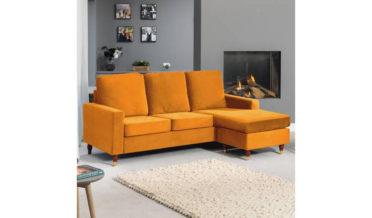 Artemis Home Hendrick Velvet Reversible Corner Sofa - Orange
