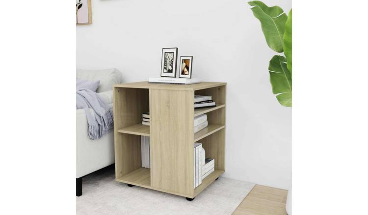 Walplus Engineered Wood Lockable Rolling Cabinet - Light Oak - 60 x 53 x 72 cm