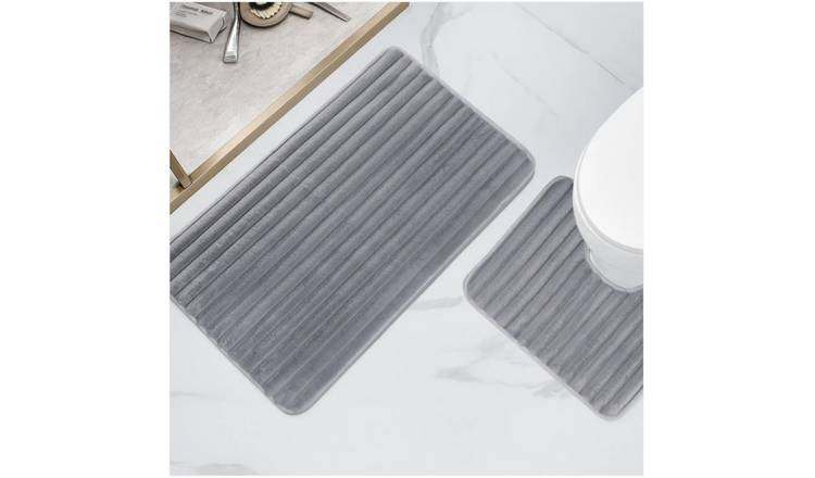 New Edge Blinds Ribbed Bath Mat & Pedestal Set - Charcoal