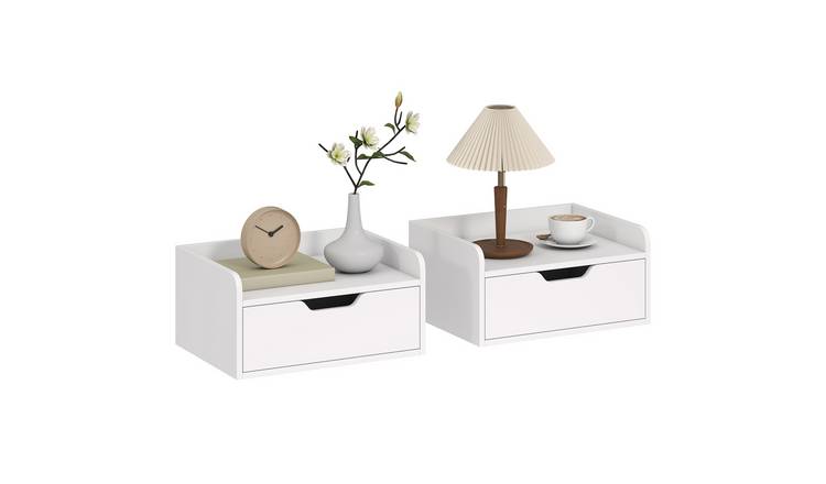 HOMCOM Set of 2 Floating Nightstand with Storage Drawer - White