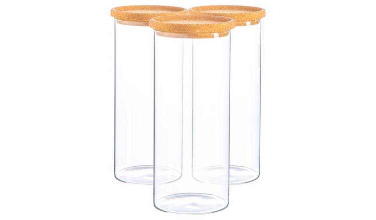 Argon Tableware Glass Storage Jars with Cork Lids - Pack of 3