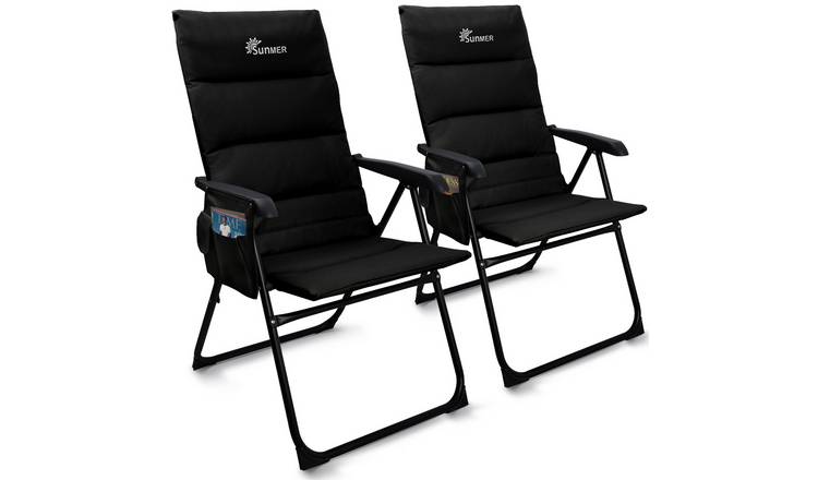 SUNMER Set of 2 Padded Reclining Folding Garden Chairs - Black