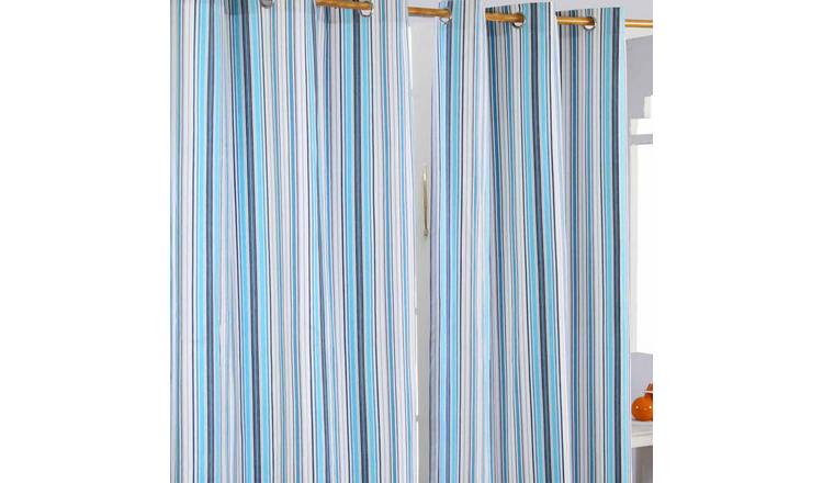 Homescapes Blue New England Stripes Ready Made Curtains - 137cm x 228cm