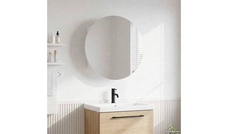 Walplus Bathroom Cabinet with Round Mirror LED - White - 47 x 47 x 17.5 cm