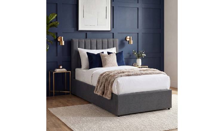 Vida Designs Vellaro Single Ottoman Linen Fabric Bed Frame - Dark Grey