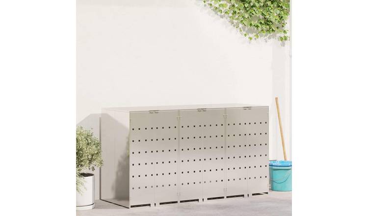 Walplus Stainless Steel Wheelie Bin Store - Silver - 204 x 77.5 x 115.5 cm