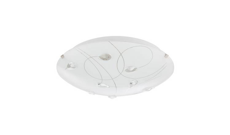 Happy Homewares Opal White Glass Flush with Crystal Drops Ceiling Light - 30cm