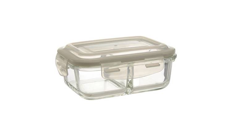 Orsina Freska 2 Section Rectangular Glass Container With Lid 640 ml