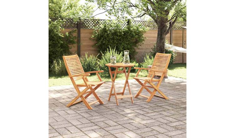 Walplus 3 Piece Solid Acacia Wood Folding Bistro Set - Brown - 60 x 60 x 75 cm