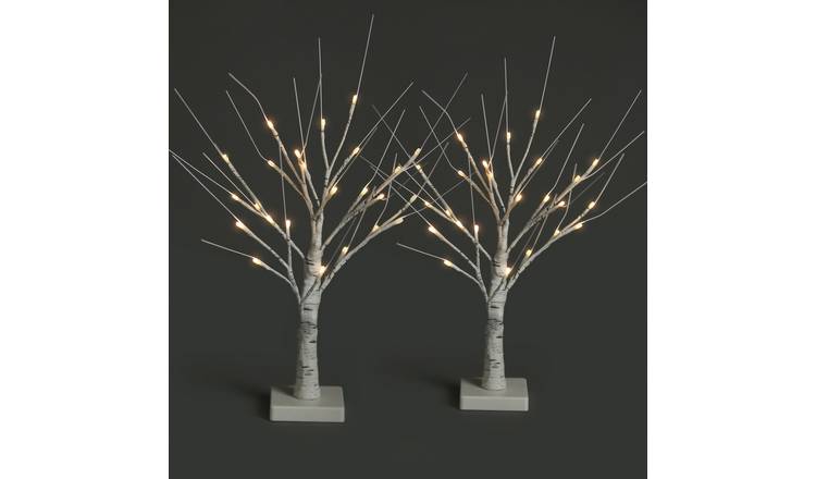 NETTA White Pre-Lit Birch Twig Trees with 24 Warm White LEDs - Set of 2