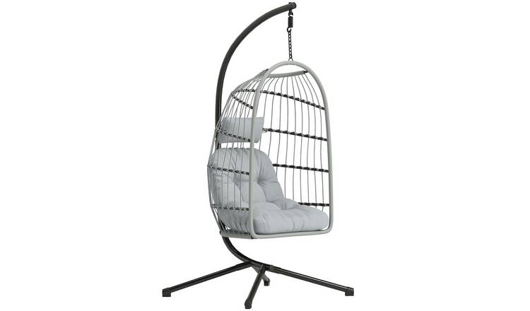 Outsunny Rattan Foldable Garden Egg Swing Chair - Light Grey