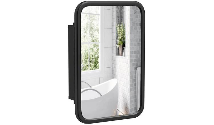 HOMCOM Wall-Mounted Bathroom Mirror Cabinet with Beveled Edge Mirror - Black