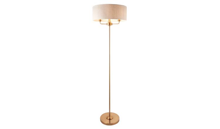 Loops Direct 3-Light Floor Lamp - Vintage Brass and Natural Linen