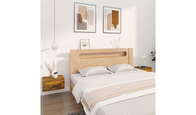 Walplus Pack of 2 Wall Mounted Bedside Cabinet - Dark Oak - 50 x 36 x 25 cm