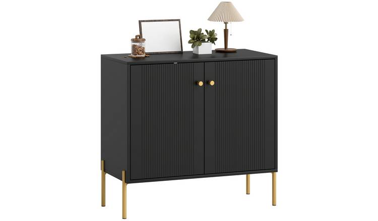 HOMCOM Steel Modern Adjustable Storage Sideboard with Fluted Doors - Black