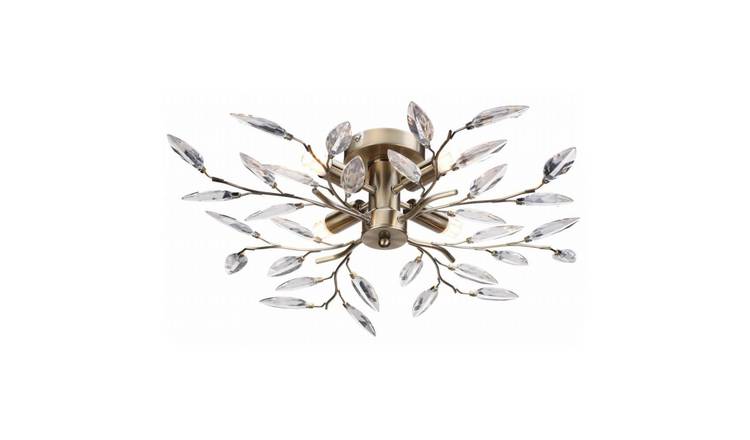 Happy Homewares Birch 4 Semi Flush Antique Brass Ceiling Light - 60cm