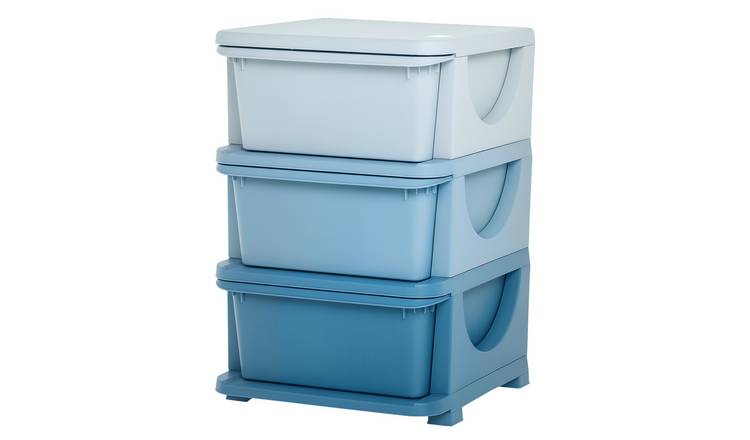 Homcom 3 Drawer 3 Tier Plastic Kids Storage Unit - Blue