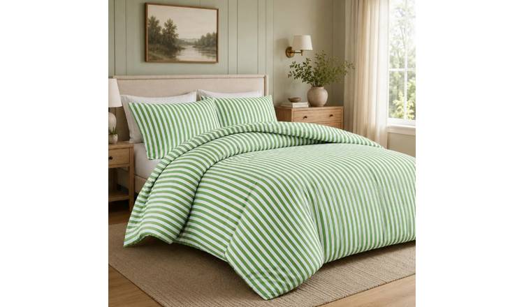 New Edge Blinds Malham Stripe Sage Green Duvet Set - Single