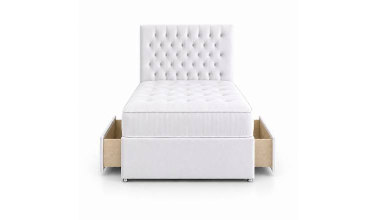 Comfy Deluxe 4ft Small Double       2 Drawer Velvet  Divan Bed Set - White