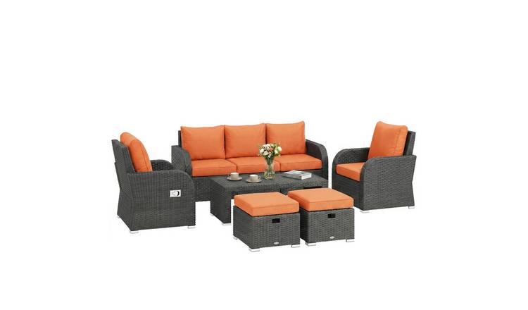 Outsunny 6 Piece 7 Seater Rattan Garden Furniture Set - Orange
