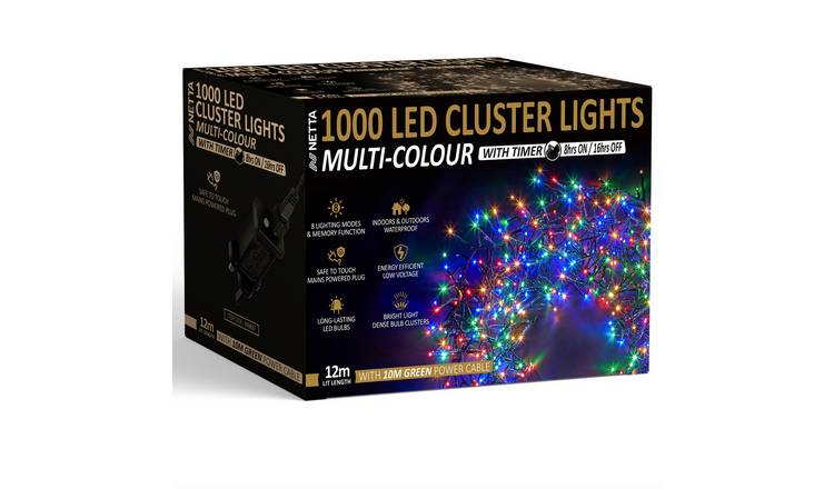 NETTA 1000 LED 12m Christmas Cluster String Lights with Timer - Multicolour