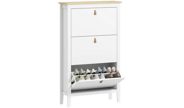 HOMCOM 3 Drawer Narrow Shoe Storage Cabinet with Adjustable Shelves - White