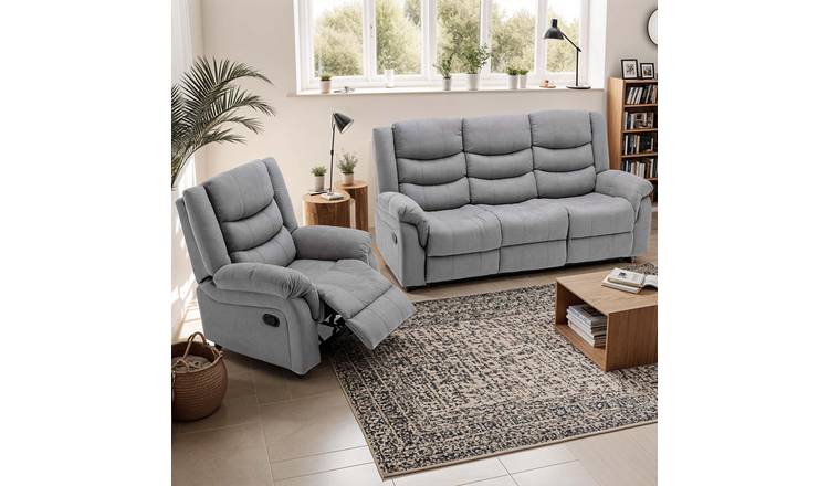 Furniture Online Seattle Manual Recliner Fabric 1+3 Seater Sofa Set - Grey
