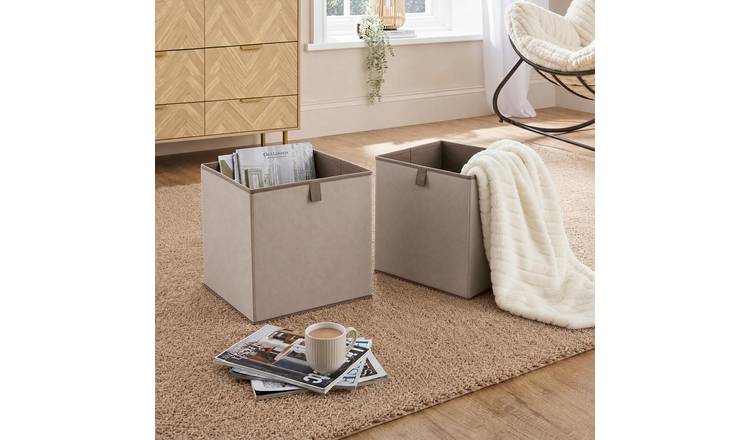 OHS Matte Velvet Cube Storage Boxes - Mink - 2 Pack