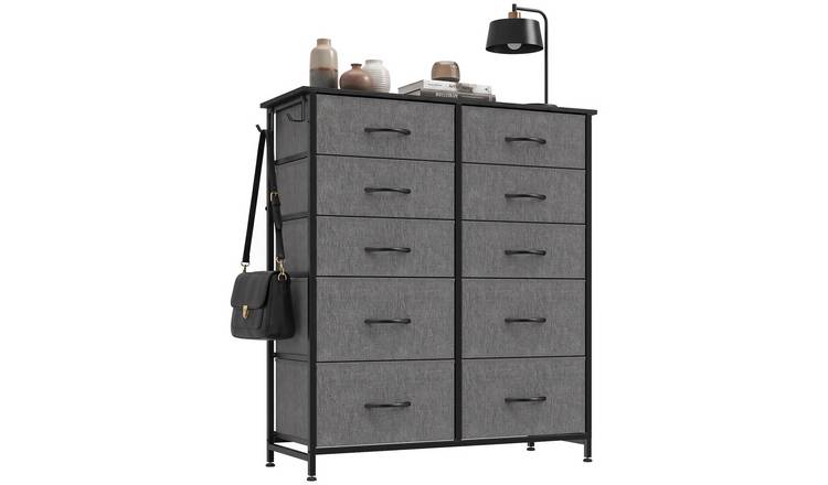 HOMCOM 10 Drawer Fabric Steel Frame Chest of Drawers – Grey