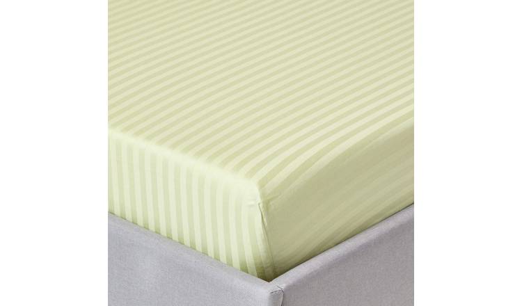Homescapes Egyptian Cotton Sage Green Satin Stripe Fitted Sheet - Double