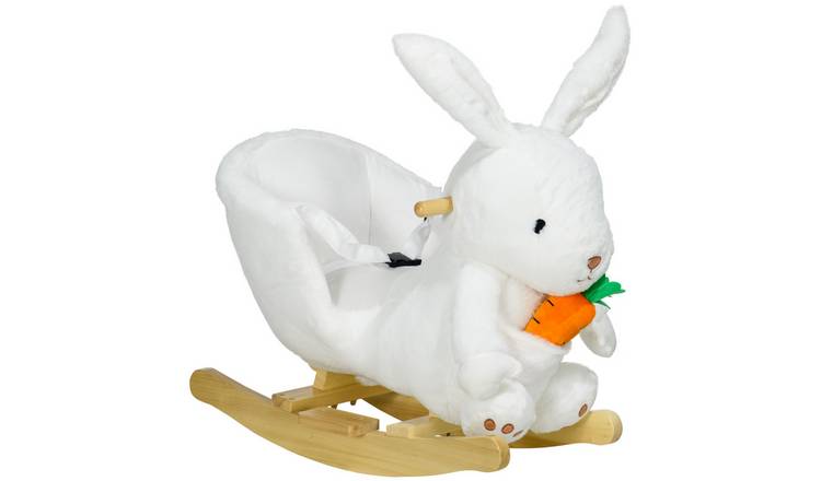 HOMCOM Plush Rabbit Carrot Toy Safety HarnessToddler Rocking Horse - White