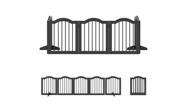 PawHut Wooden Freestanding Foldable Dog Gate - 261.5cm - Black