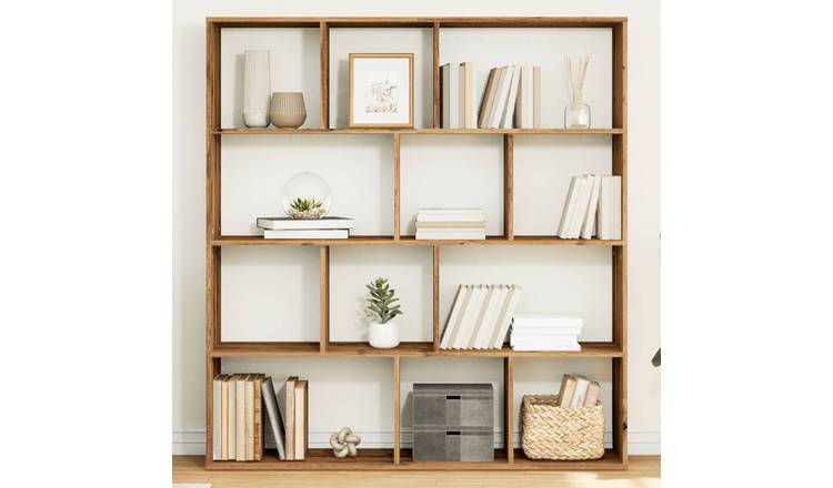 Walplus 12 Compartment Book Cabinet - Oak - 132 x 29 x 141.5 cm