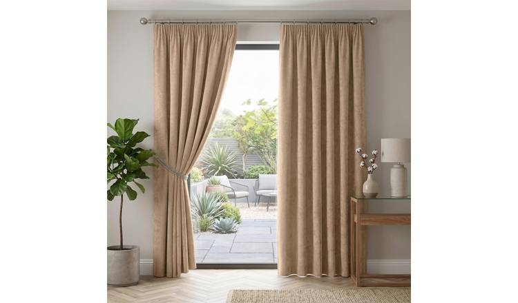 Luxury Living Chenille Blackout Pencil Pleat Curtains 117cm x 229cm - Beige