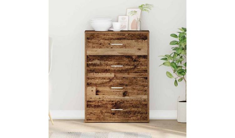 Walplus 4 Drawer Rectangular Sideboard - Old Wood - 60 x 31 x 84 cm (23.7)