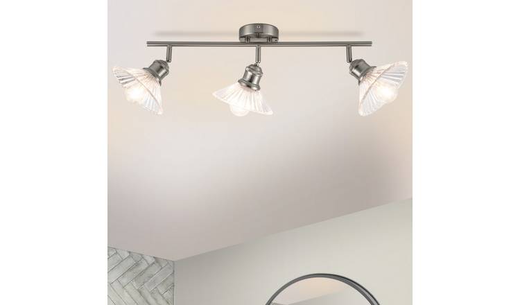 Cosylyte Milan Bathroom 3 Light Ribbed Glass Bar Spotlight - Brushed Nickel