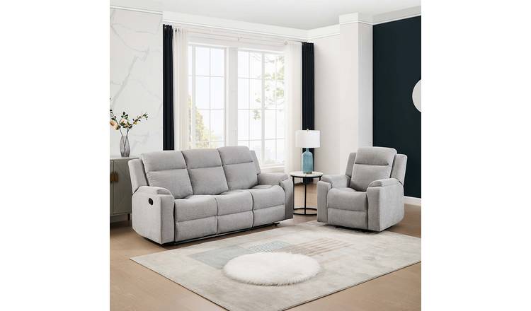 Furniture Online Orka Manual Recliner Chenille 1+3 Seater Sofa Set - Grey