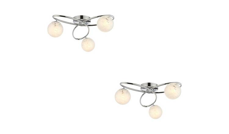 Loops Direct Set of 2 Semi Flush Ceiling Light - Chrome and White