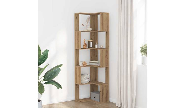 Walplus 5 Tier Engineered Wood Corner Bookcase - Oak - 50 x 50 x 179 cm