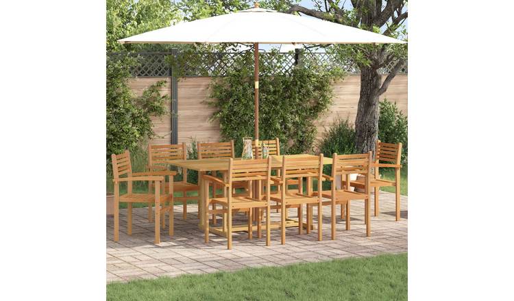 Walplus 9 Piece Solid Teak Wood Garden Dining Set - Brown - 180 x 90 x 75 cm
