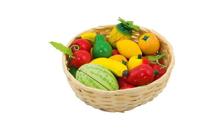 Goki Wooden Fruit Set in Basket 23 Piece Pretend Playset - Age 3+