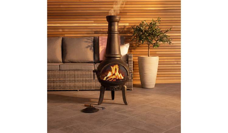 Charles Bentley Snug Seville 120cm Open Bowl Mesh Cast Iron Chiminea - Black